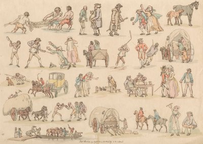 Sett med seksten: konturer av figurer og landskap av Thomas Rowlandson