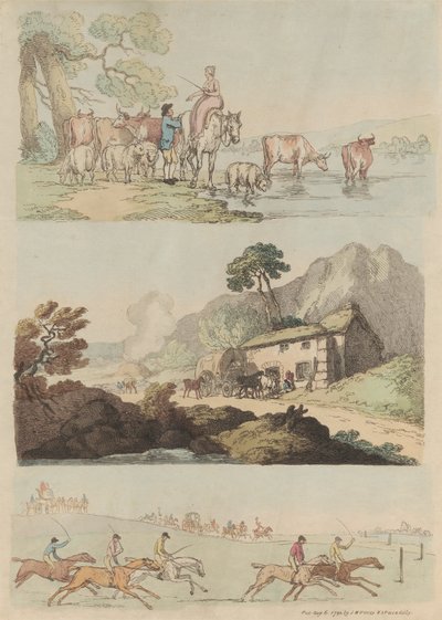 Sett med seksten: konturer av figurer og landskap av Thomas Rowlandson