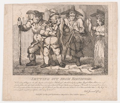 Setter ut fra Edinburgh Picturesque Beauties of Boswell, Part the Second, mai..., 30. mai 1786. av Thomas Rowlandson