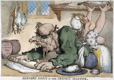 Syk mann forbereder måltidet - Tegneserie av Rowlandson av Thomas Rowlandson