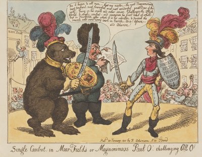 Tvekamp i Moorfields, eller den storsinnede Paul O! - som utfordrer alle O! (fra: Caricature, bd. 4) av Thomas Rowlandson