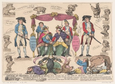 Skisse av Politiks i Europa, fødselsdagen til kongen av Preussen, 10. februar 1786., 10. februar 1786 av Thomas Rowlandson