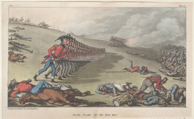 Smells Powder for første gang, fra The Military Adventures of Johnny Newcome, 1815., 1815. av Thomas Rowlandson