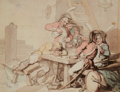 Soldater karerer seg i en kjeller av Thomas Rowlandson