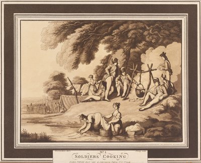 ‘Soldiers Cooking’, ca. 1798 (akvatint, sepia) av Thomas Rowlandson
