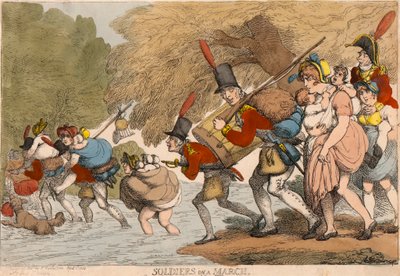 Soldater på mars: "Å pakke sammen filler og følge tromme" av Thomas Rowlandson