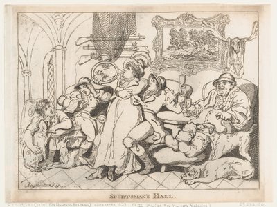 Sportsmannshallen, eller «Fox-Hunters Relaxing» av Thomas Rowlandson