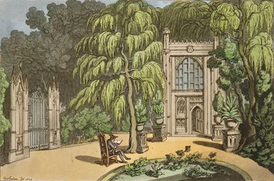 Temple at Strawberry Hill, fra 'Sketches from Nature', utgitt 1822 (håndfarget etsning) av Thomas Rowlandson