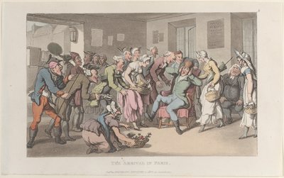 The Arrival in Paris, fra Journal of Sentimental Travels in the Southern Provinces of Fr..., 1820. av Thomas Rowlandson