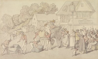 Ankomsten av en militsavdeling til et vertshus av Thomas Rowlandson