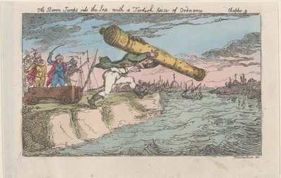 Baronen hopper i havet med et tyrkisk stykke ammunisjon, [1809], re..., [1809], gjenutgitt 1811. av Thomas Rowlandson