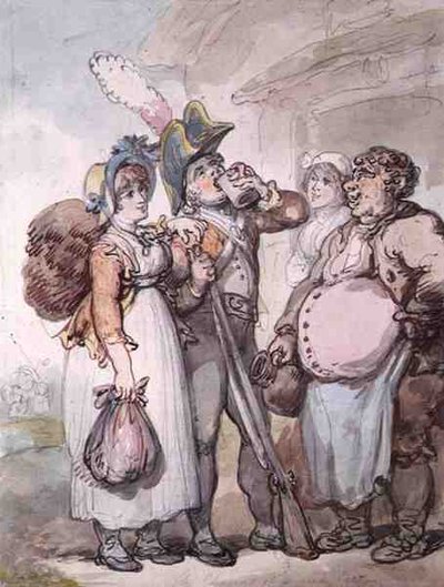 "The Charms of a Red Coat" (penn, akvarell og blyant på papir) av Thomas Rowlandson