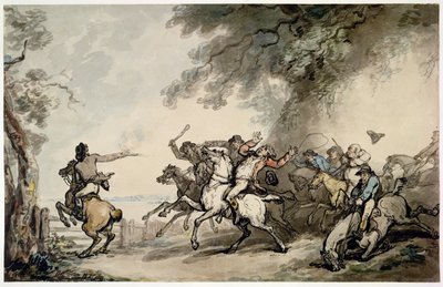 The Chase of the Highwayman, ca. 1790 (penn, blekk, wc og blyant på papir) av Thomas Rowlandson