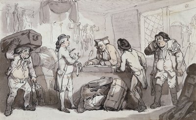 The Coach Booking Office: Thomas Rowlandson og Henry Wigstead booking deres passasje, av Thomas Rowlandson
