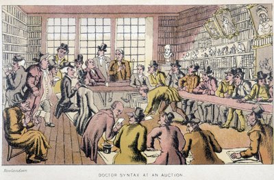 The Doctor at an Auction - i "" Doctor Syntax sine tre turer: på jakt etter den pittoreske trøsten og en kone"" av William Combe, ill. Rowlandson av Thomas Rowlandson