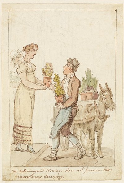 Den ekstravagante kvinnen oppfatter ikke at omstendighetene hennes forfaller av Thomas Rowlandson