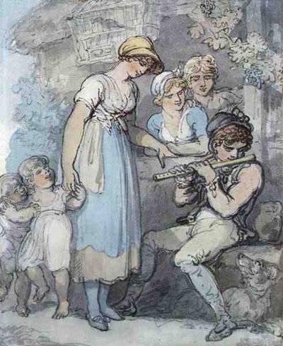 Fløytespilleren (penn, akvarell og blyant på papir) av Thomas Rowlandson