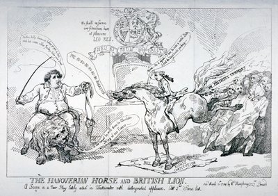 'Hanoverianerhesten og den britiske løven', 1784 av Thomas Rowlandson