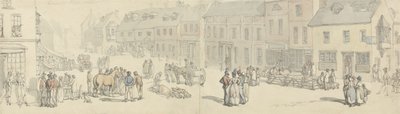 The High Street på markedsdagen, Newport, Isle of Wight, ca. 1797-1800 (penn & blekk & wc på papir) av Thomas Rowlandson