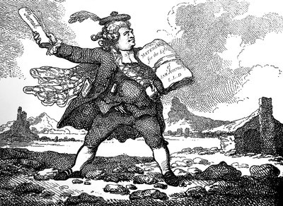 Journalisten med utsikt over Auchinleck eller The Land of Stones, ca 1786. av Thomas Rowlandson