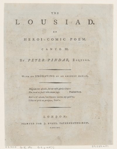 The Lousiaden av Peter Pindar, Frontispice, 1787., 1787. av Thomas Rowlandson