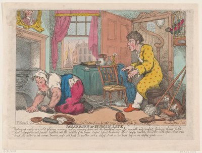 Menneskelivets elendighet: Å stå opp tidlig i en kald mørk morgen...før ..., 9. oktober 1807. av Thomas Rowlandson