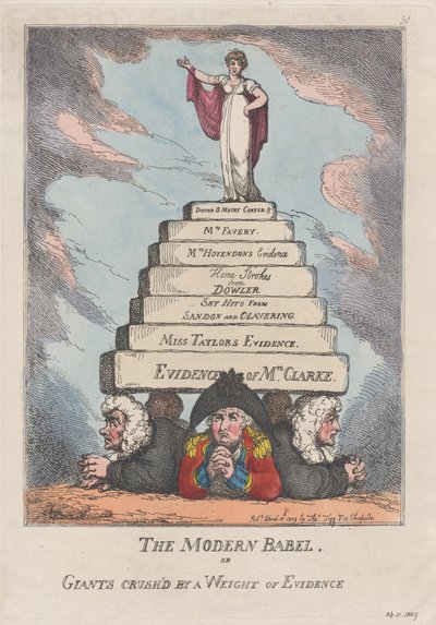 Det moderne Babel, eller kjemper knust av en vekt av bevis, 11. april 1809., 11. april 1809. av Thomas Rowlandson