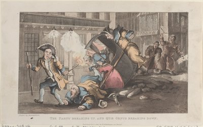 The Party Breaking Up, and Quae Genus Breaking Down, fra The History of John..., 1. desember 1821. av Thomas Rowlandson