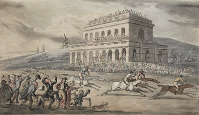 Rev. Dr. Syntax taper pengene sine på veddeløpsplassen i York. av Thomas Rowlandson