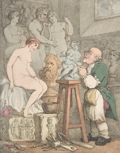 Billedhuggeren [Forberedelser til akademiet, Gamle Joseph Nollekens og hans Venus], ca. 1800., ca. 1800 av Thomas Rowlandson