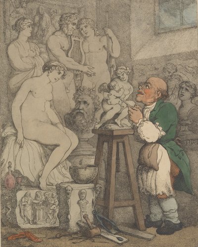 Billedhuggeren [Forberedelser til akademiet, Gamle Joseph Nollekens og hans Venus], ca. 1800., ca. 1800 av Thomas Rowlandson