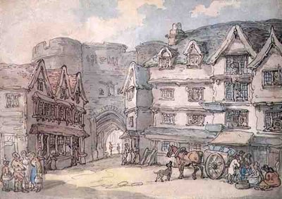 The South Gate, Exeter (penn, akvarell og blyant på papir) av Thomas Rowlandson