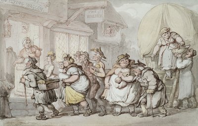 The Woolpack Inn: Ankomst av "The Flying Waggon", av Thomas Rowlandson