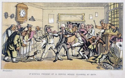 Legen i en bistro hvor det bryter ut kamp - i "" Doctor Syntax sine tre turer: på jakt etter den pittoreske trøsten og en kone"" av William Combe, syk. Rowlandson av Thomas Rowlandson