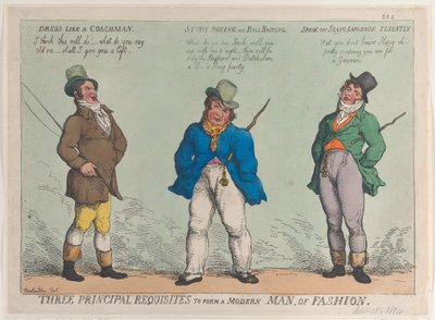 Tre hovedkrav for å danne en moderne motemann, 15. september 1814., 15. september 1814. av Thomas Rowlandson