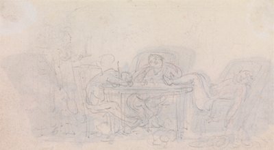 Tre idrettsutøvere sover ved bordet i stolene sine av Thomas Rowlandson