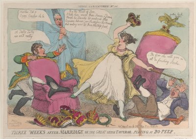 Tre uker etter ekteskapet, eller den store lille keiseren som spiller på Bo-Peep, 15. mai..., 15. mai 1810. av Thomas Rowlandson