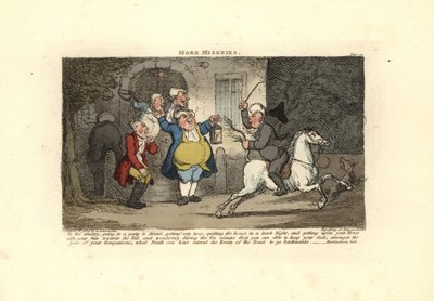 Beruset mann som rir på en hest vendt mot halen. av Thomas Rowlandson