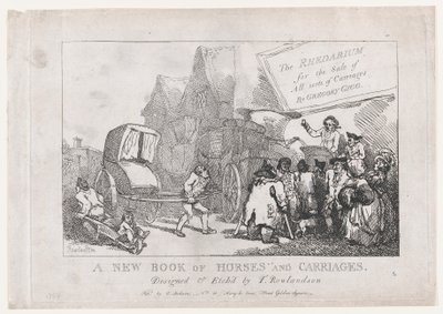 Tittelside: En ny bok med hester og vogner, eller, Rhedarium for salg av alle slags..., 1784. av Thomas Rowlandson