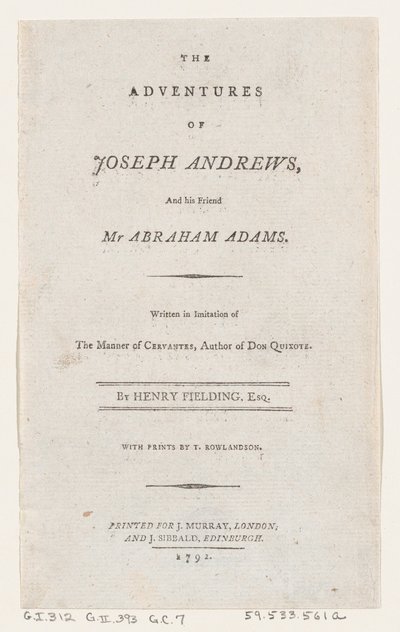 Tittelside: The Adventures of Joseph Andrews, and His Friend Mr. Abraham Adams, 1792., 1792. av Thomas Rowlandson