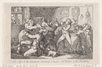 Tom Jones & the Landlord, Partridge & Susan, Mrs Waters & the Landlady, fra The History ..., 1792. av Thomas Rowlandson