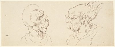 To karikaturer: mannlige hoder av Thomas Rowlandson