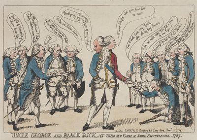 Onkel George og Black Dick i deres nye spill med maritim fjærball av Thomas Rowlandson