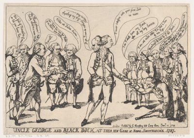 Onkel George og Black Dick på deres New Game of Naval Shuttlecock, 11. januar..., 11. januar 1787. av Thomas Rowlandson