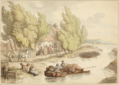 Landsby ved elven av Thomas Rowlandson