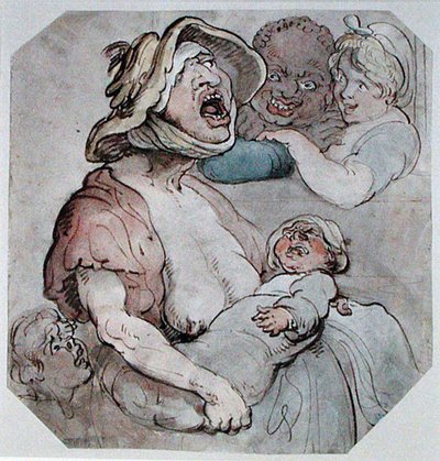 Wet Nurse Interrupted (akvarell på papir) av Thomas Rowlandson