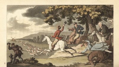 Ung engelsk herremann som rir med hunder i en hjortjakt av Thomas Rowlandson