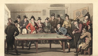 Unge engelske herrer som spiller et slag biljard av Thomas Rowlandson