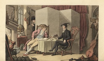 Ung herremann på rommene sine på universitetet av Thomas Rowlandson