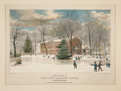 West-Town Boarding School (sørøstutsikt), Chester Co., Pa. av Thomas S. Sinclair